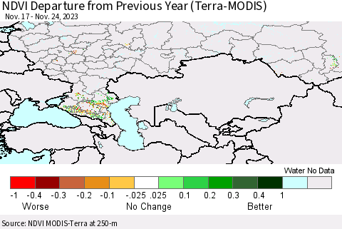 Russian Federation NDVI Departure from Previous Year (Terra-MODIS) Thematic Map For 11/17/2023 - 11/24/2023