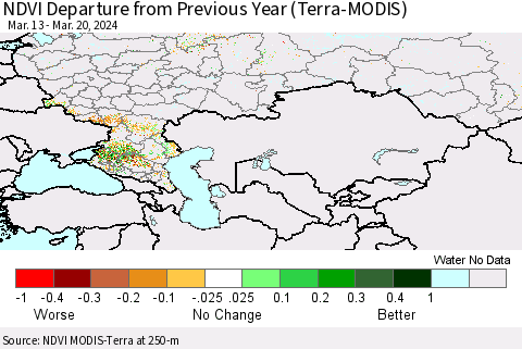 Russian Federation NDVI Departure from Previous Year (Terra-MODIS) Thematic Map For 3/13/2024 - 3/20/2024