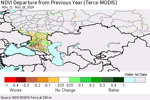 Russian Federation NDVI Departure from Previous Year (Terra-MODIS) Thematic Map For 3/21/2024 - 3/28/2024