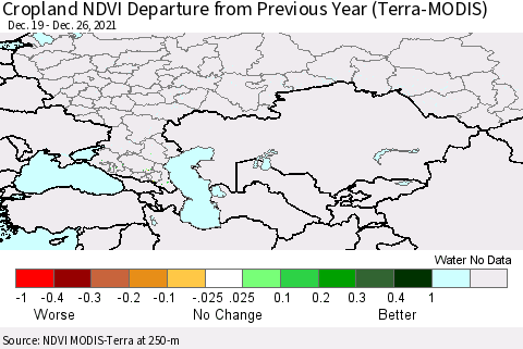 Russian Federation Cropland NDVI Departure from Previous Year (Terra-MODIS) Thematic Map For 12/19/2021 - 12/26/2021