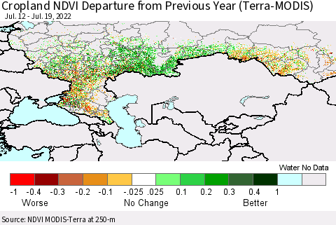 Russian Federation Cropland NDVI Departure from Previous Year (Terra-MODIS) Thematic Map For 7/12/2022 - 7/19/2022