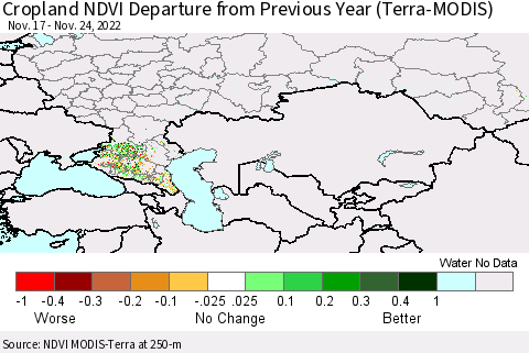 Russian Federation Cropland NDVI Departure from Previous Year (Terra-MODIS) Thematic Map For 11/17/2022 - 11/24/2022