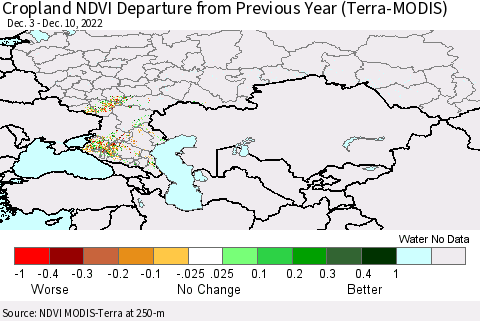 Russian Federation Cropland NDVI Departure from Previous Year (Terra-MODIS) Thematic Map For 12/3/2022 - 12/10/2022