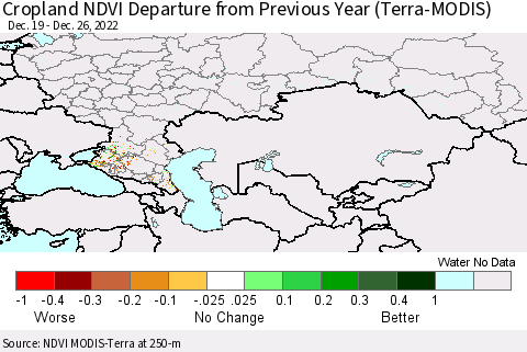 Russian Federation Cropland NDVI Departure from Previous Year (Terra-MODIS) Thematic Map For 12/19/2022 - 12/26/2022