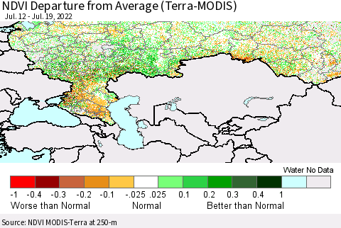 Russian Federation NDVI Departure from Average (Terra-MODIS) Thematic Map For 7/12/2022 - 7/19/2022