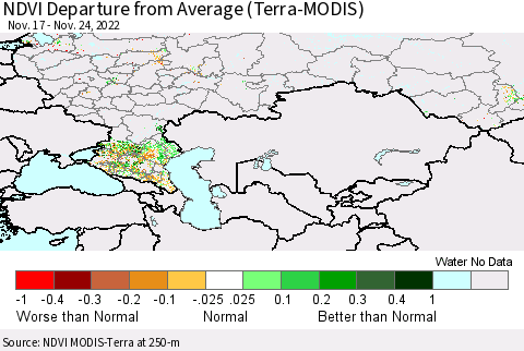 Russian Federation NDVI Departure from Average (Terra-MODIS) Thematic Map For 11/17/2022 - 11/24/2022