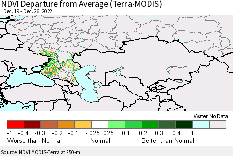 Russian Federation NDVI Departure from Average (Terra-MODIS) Thematic Map For 12/19/2022 - 12/26/2022
