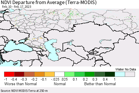 Russian Federation NDVI Departure from Average (Terra-MODIS) Thematic Map For 2/10/2023 - 2/17/2023
