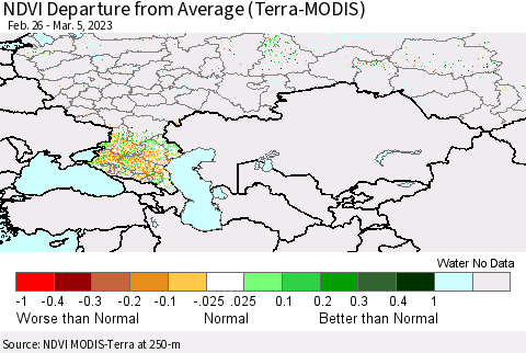 Russian Federation NDVI Departure from Average (Terra-MODIS) Thematic Map For 2/26/2023 - 3/5/2023