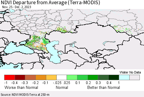 Russian Federation NDVI Departure from Average (Terra-MODIS) Thematic Map For 11/25/2023 - 12/2/2023