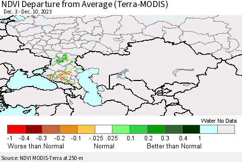 Russian Federation NDVI Departure from Average (Terra-MODIS) Thematic Map For 12/3/2023 - 12/10/2023