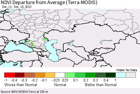 Russian Federation NDVI Departure from Average (Terra-MODIS) Thematic Map For 12/11/2023 - 12/18/2023