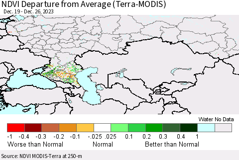 Russian Federation NDVI Departure from Average (Terra-MODIS) Thematic Map For 12/19/2023 - 12/26/2023