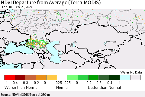 Russian Federation NDVI Departure from Average (Terra-MODIS) Thematic Map For 2/18/2024 - 2/25/2024