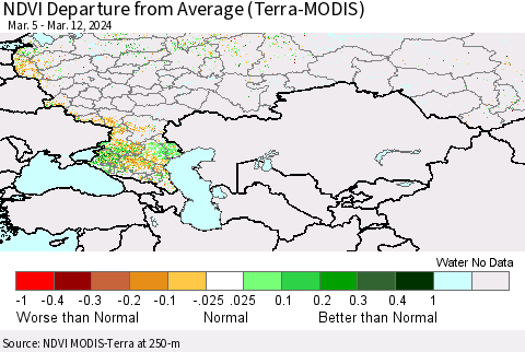Russian Federation NDVI Departure from Average (Terra-MODIS) Thematic Map For 3/5/2024 - 3/12/2024