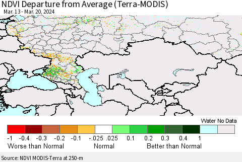 Russian Federation NDVI Departure from Average (Terra-MODIS) Thematic Map For 3/13/2024 - 3/20/2024