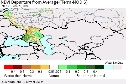 Russian Federation NDVI Departure from Average (Terra-MODIS) Thematic Map For 3/21/2024 - 3/28/2024