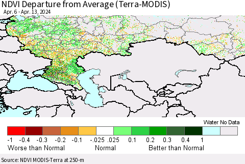 Russian Federation NDVI Departure from Average (Terra-MODIS) Thematic Map For 4/6/2024 - 4/13/2024