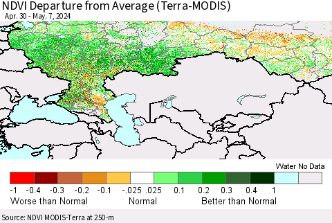 Russian Federation NDVI Departure from Average (Terra-MODIS) Thematic Map For 4/30/2024 - 5/7/2024