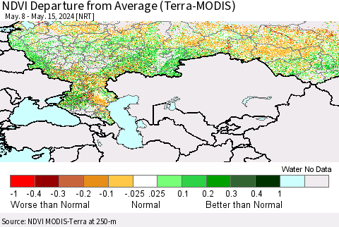 Russian Federation NDVI Departure from Average (Terra-MODIS) Thematic Map For 5/8/2024 - 5/15/2024