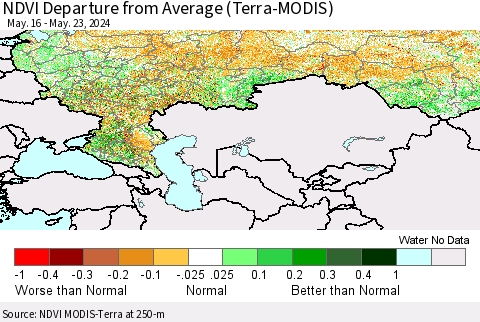 Russian Federation NDVI Departure from Average (Terra-MODIS) Thematic Map For 5/16/2024 - 5/23/2024