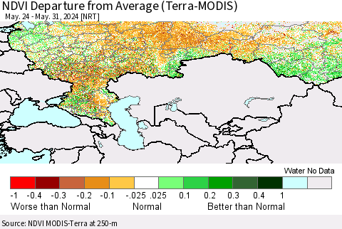 Russian Federation NDVI Departure from Average (Terra-MODIS) Thematic Map For 5/24/2024 - 5/31/2024