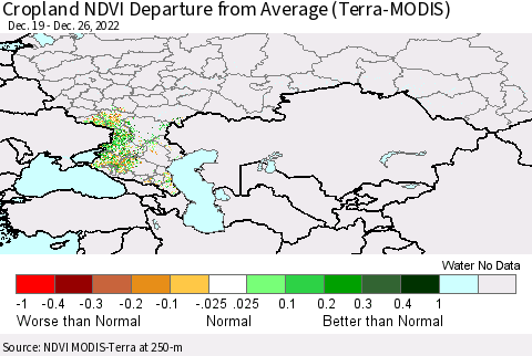 Russian Federation Cropland NDVI Departure from Average (Terra-MODIS) Thematic Map For 12/19/2022 - 12/26/2022