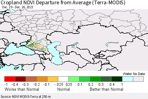 Russian Federation Cropland NDVI Departure from Average (Terra-MODIS) Thematic Map For 12/19/2023 - 12/26/2023