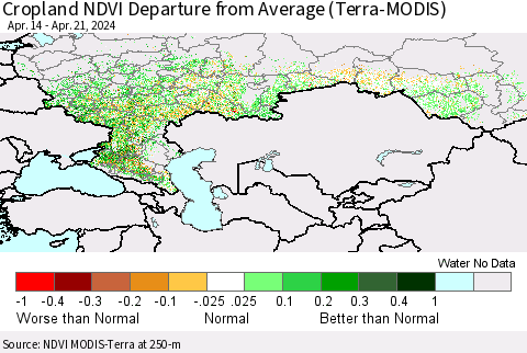 Russian Federation Cropland NDVI Departure from Average (Terra-MODIS) Thematic Map For 4/14/2024 - 4/21/2024