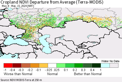 Russian Federation Cropland NDVI Departure from Average (Terra-MODIS) Thematic Map For 5/8/2024 - 5/15/2024