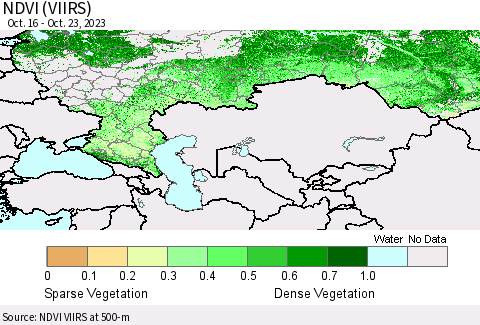 Russian Federation NDVI (VIIRS) Thematic Map For 10/16/2023 - 10/23/2023