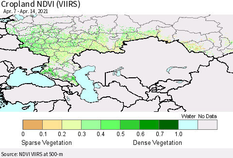 Russian Federation Cropland NDVI (VIIRS) Thematic Map For 4/7/2021 - 4/14/2021