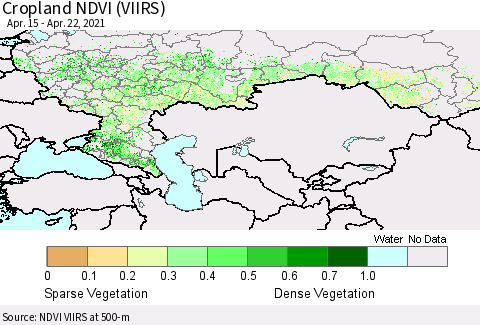 Russian Federation Cropland NDVI (VIIRS) Thematic Map For 4/15/2021 - 4/22/2021