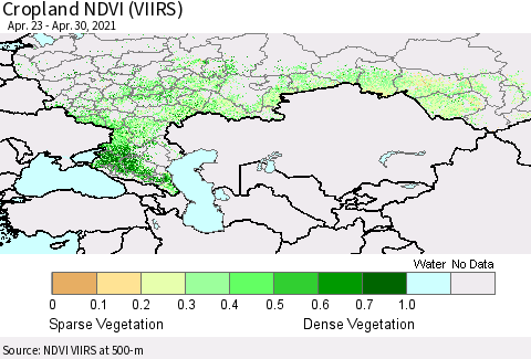 Russian Federation Cropland NDVI (VIIRS) Thematic Map For 4/23/2021 - 4/30/2021