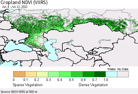 Russian Federation Cropland NDVI (VIIRS) Thematic Map For 7/4/2021 - 7/11/2021