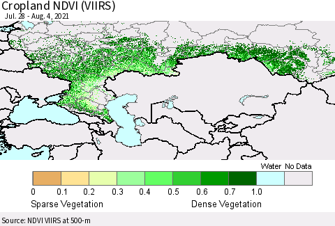 Russian Federation Cropland NDVI (VIIRS) Thematic Map For 7/28/2021 - 8/4/2021