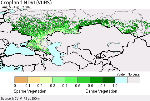 Russian Federation Cropland NDVI (VIIRS) Thematic Map For 8/5/2021 - 8/12/2021