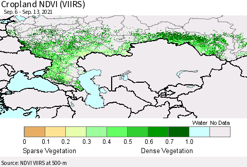 Russian Federation Cropland NDVI (VIIRS) Thematic Map For 9/6/2021 - 9/13/2021
