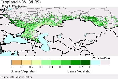 Russian Federation Cropland NDVI (VIIRS) Thematic Map For 9/14/2021 - 9/21/2021