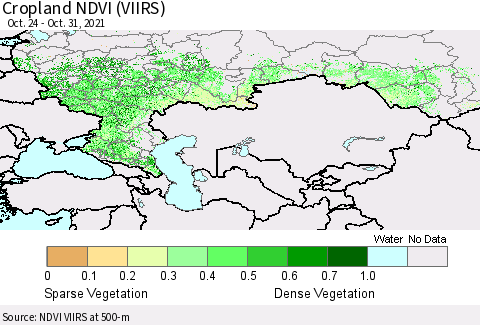Russian Federation Cropland NDVI (VIIRS) Thematic Map For 10/24/2021 - 10/31/2021