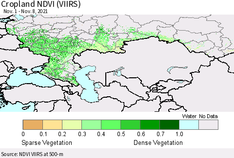 Russian Federation Cropland NDVI (VIIRS) Thematic Map For 11/1/2021 - 11/8/2021