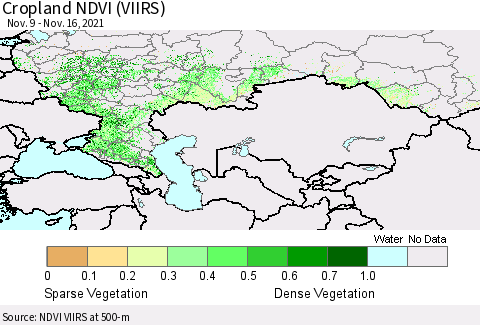 Russian Federation Cropland NDVI (VIIRS) Thematic Map For 11/9/2021 - 11/16/2021