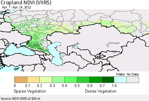 Russian Federation Cropland NDVI (VIIRS) Thematic Map For 4/7/2022 - 4/14/2022