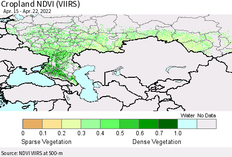 Russian Federation Cropland NDVI (VIIRS) Thematic Map For 4/15/2022 - 4/22/2022