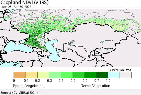 Russian Federation Cropland NDVI (VIIRS) Thematic Map For 4/23/2022 - 4/30/2022