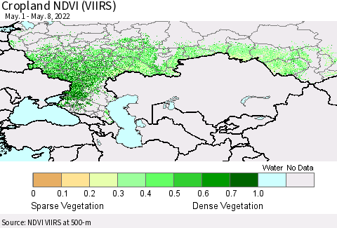 Russian Federation Cropland NDVI (VIIRS) Thematic Map For 5/1/2022 - 5/8/2022