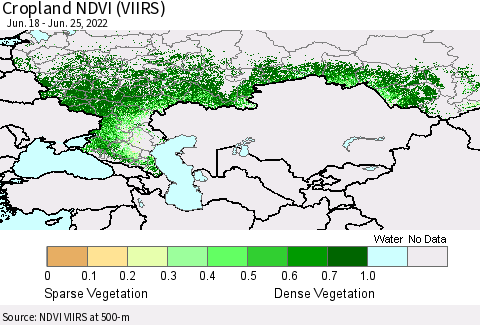 Russian Federation Cropland NDVI (VIIRS) Thematic Map For 6/18/2022 - 6/25/2022