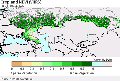 Russian Federation Cropland NDVI (VIIRS) Thematic Map For 7/4/2022 - 7/11/2022