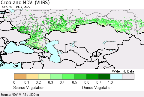 Russian Federation Cropland NDVI (VIIRS) Thematic Map For 9/30/2022 - 10/7/2022