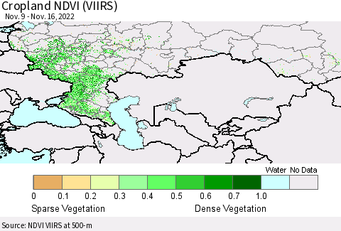 Russian Federation Cropland NDVI (VIIRS) Thematic Map For 11/9/2022 - 11/16/2022